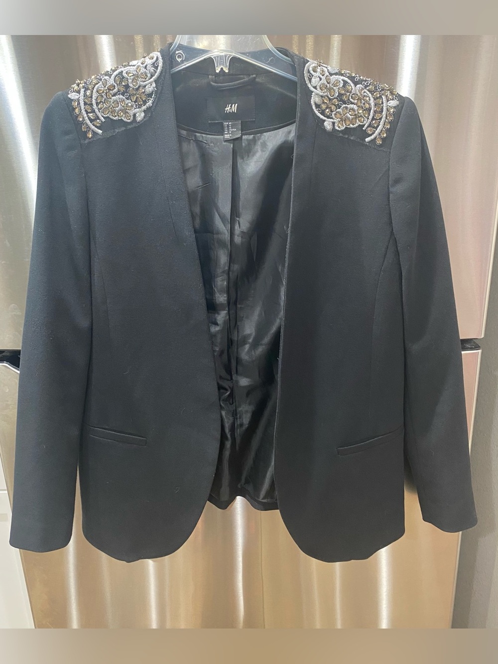 H&M Black Blazer with Beaded Embellished Shoulders women’s size 10